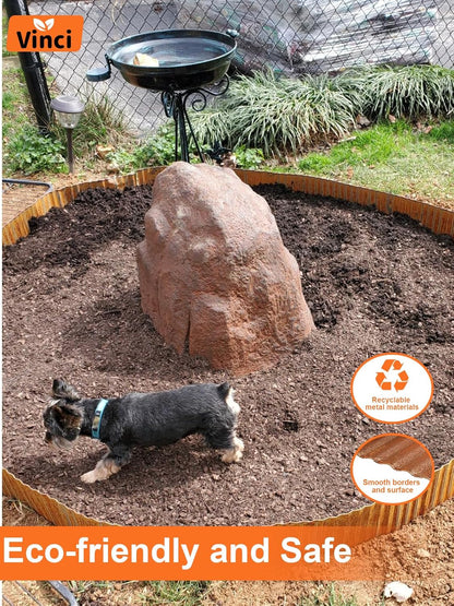 Vinci Garden Landscape Edging Border, 10 Inch x 10 FT Corrugated Sturdy Metal Easy Installation Safe Hemmed Lawn Garden Border Edges for DIY Flower Beds,Pathways and Patio Design (Rusted)