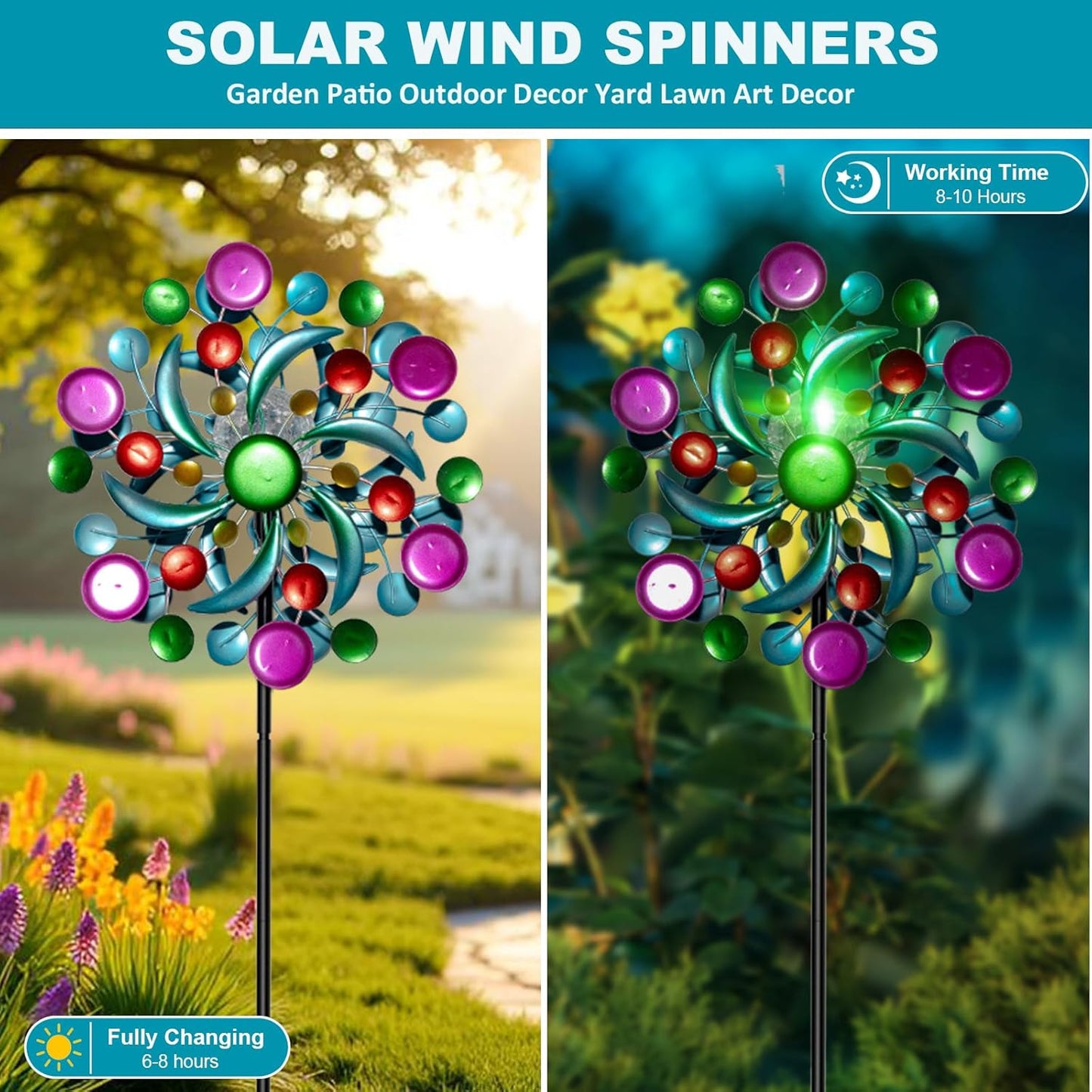 360° Wind Spinners Outdoor with Solar Lights Colorful Dots Garden Decor Yard Lawn Art Decor for Patio Kinetic Windmills 60.63'' H x 13.38'' Dia Unique Gifts for Friends and Family