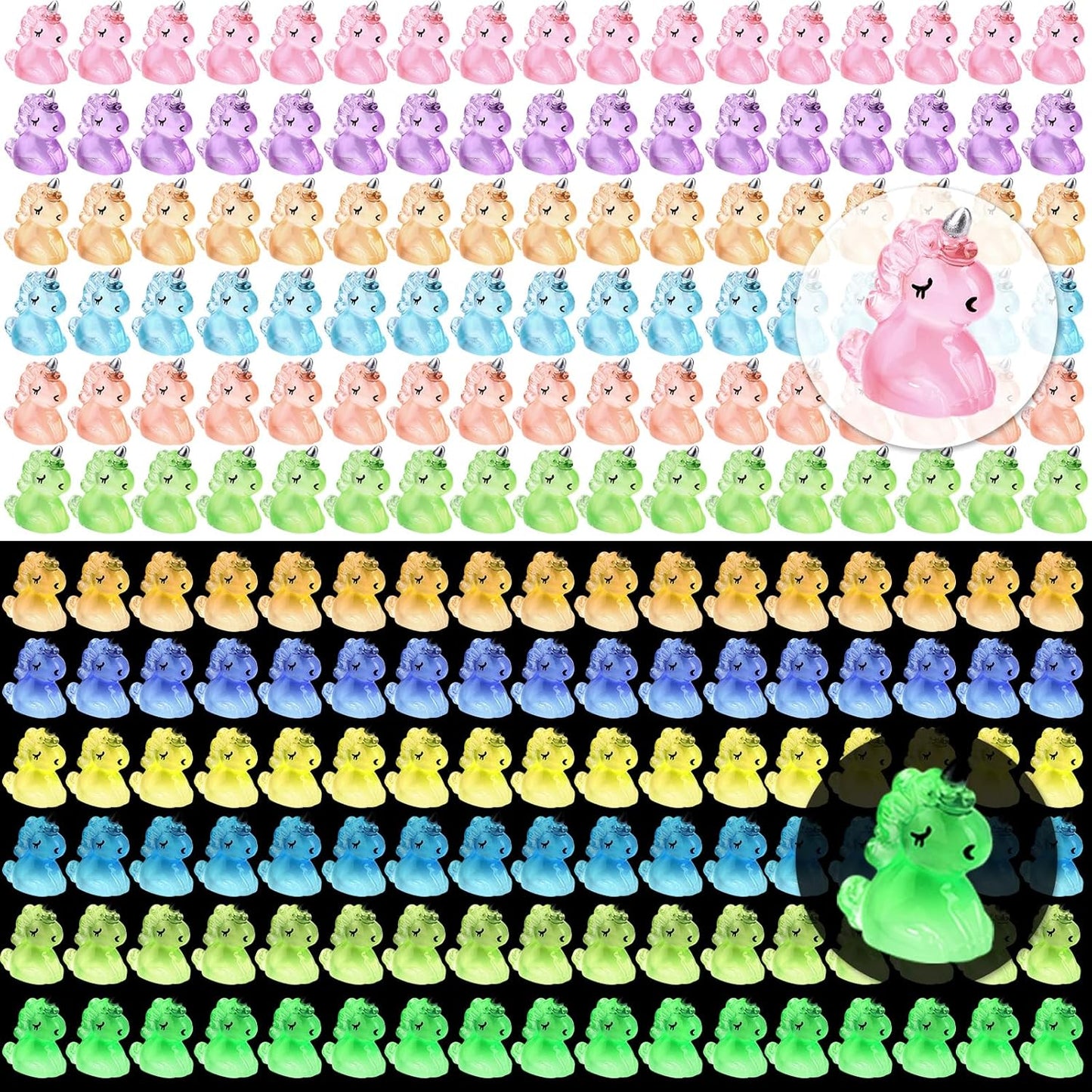 120Pcs Luminous Mini Resin Unicorn Figurines Glow in The Dark Tiny Unicorn to Hide Bulk Plastic Animals for Micro Landscape Fairy Garden Aquarium Dollhouse Birthday Party DIY Crafts Decor