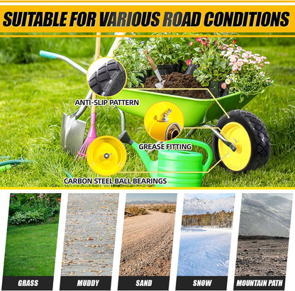 MZREXN 4.80/4.00-8" Flat Free Tire and Wheel, 15" Solid Wheelbarrow Tires, 3.00-4.00/4.80-8" with 5/8" & 3/4" Bearings, 3" Centered Hub for Hand Truck Garden Trailers Utility Cart Yard Wagon Yellow