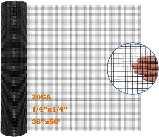 Black PVC Coated Hardware Cloth 36 Inch x 50 Foot -1/4 Inch x 1/4 Inch 20GA