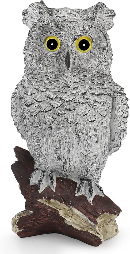 Owl Statue Figurine Home Decoration, Hand-Painted Owl on Branch, Waterproof, Fade-Proof Sculpture for Garden, Patio, Home Decor Statue (Gray)