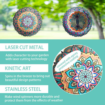 Wind Spinner Yard Art Garden Decor Mandala 3D Stainless Steel Metal Sculptures Kinetic Hanging Whirligigs Decorations Backyard Outside Indoor Outdoor Patio Ornaments Clearance Sun Catcher Windmill