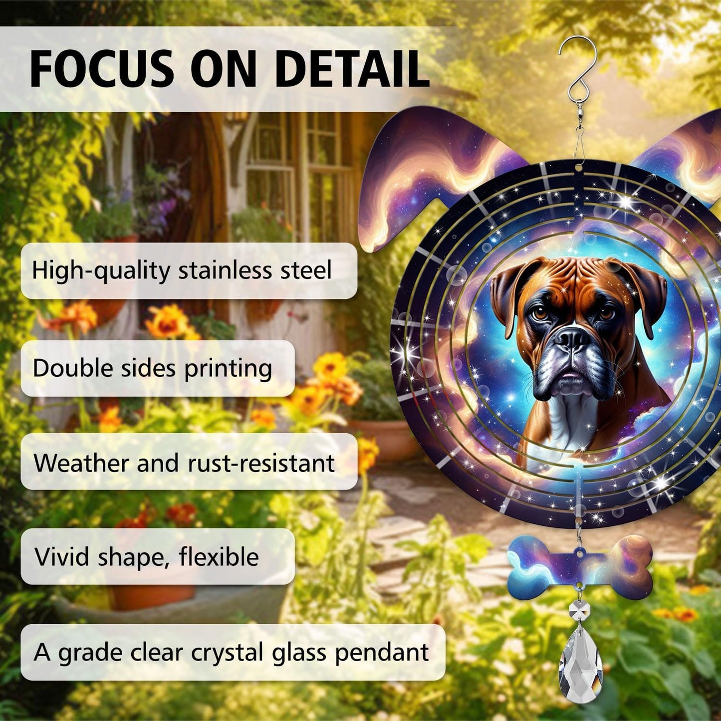 Boxer Dog Ears Wind Spinner, Boxer Wind Spinner Hanging for Yard and Garden