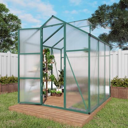 6*6.2*7.2FT Greenhouse for Outdoors, Polycarbonate Greenhouse with Stronger Wind Protection and Roof Vent, Walk-in Large Aluminum Sunroom Winter Proof, Green