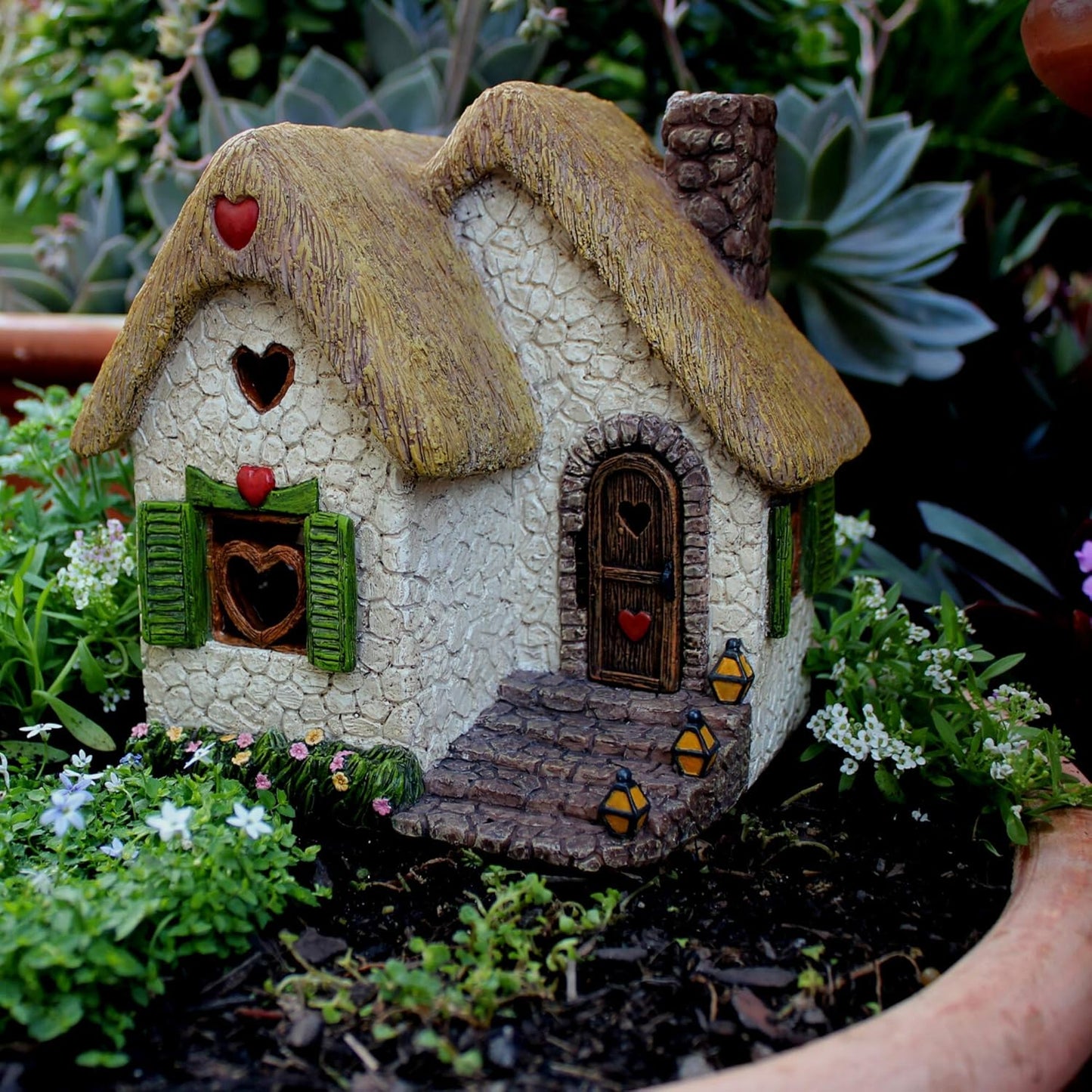 PRETMANNS Fairy Garden House for Outside – Sturdy Building 7” High with Door That Opens – Adorable Miniature Garden Accessories Supplies