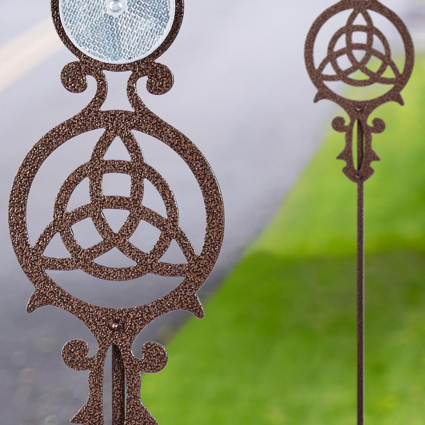 Touch of Class Pathways Reflective Driveway Marker Stake Set of Two for Outdoor Use | Celtic Knot Emblem Design | Personalized Tall Reflector Set of 2 | Weathered Bronze Durable Finish