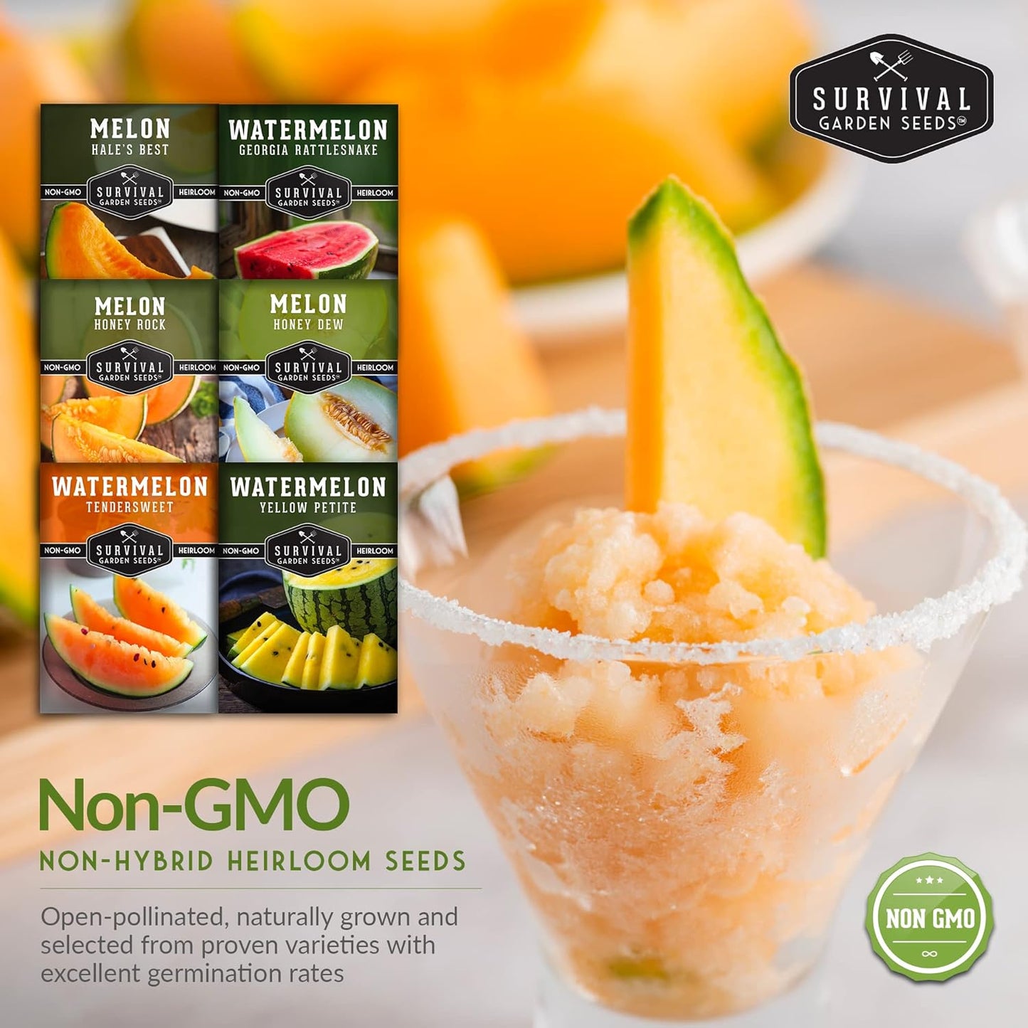 Melon Seeds Variety Pack – 6 Heirloom Cantaloupe, Honeydew & Watermelon Types for Planting – with Honey Rock, Hale’s Best, Tendersweet, Georgia Rattlesnake – Survival Garden Seeds
