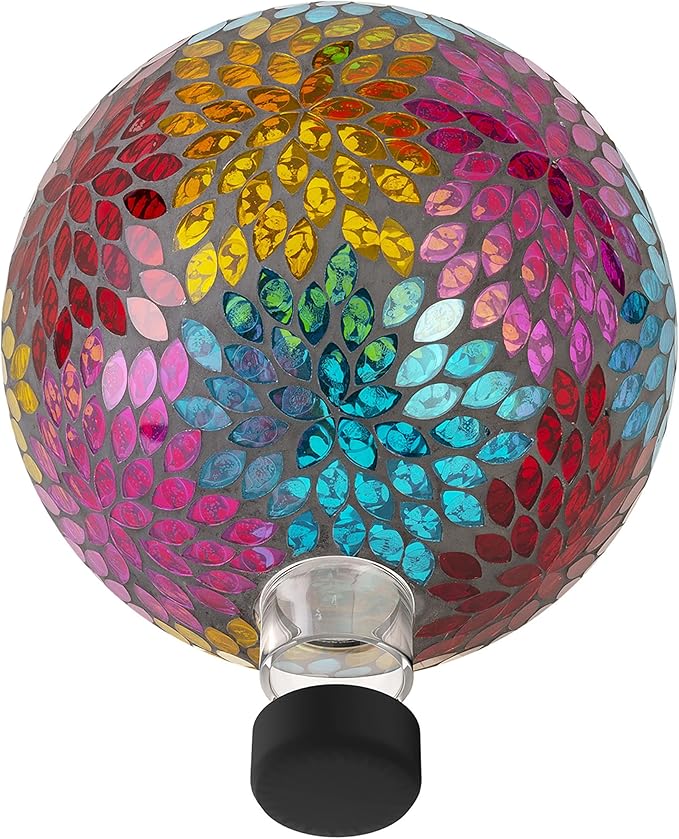 Alpine Corporation HMD172 10" Diameter Indoor Outdoor Glass Gazing Globe Yard Decoration, Mosaic Multicolor Leaf