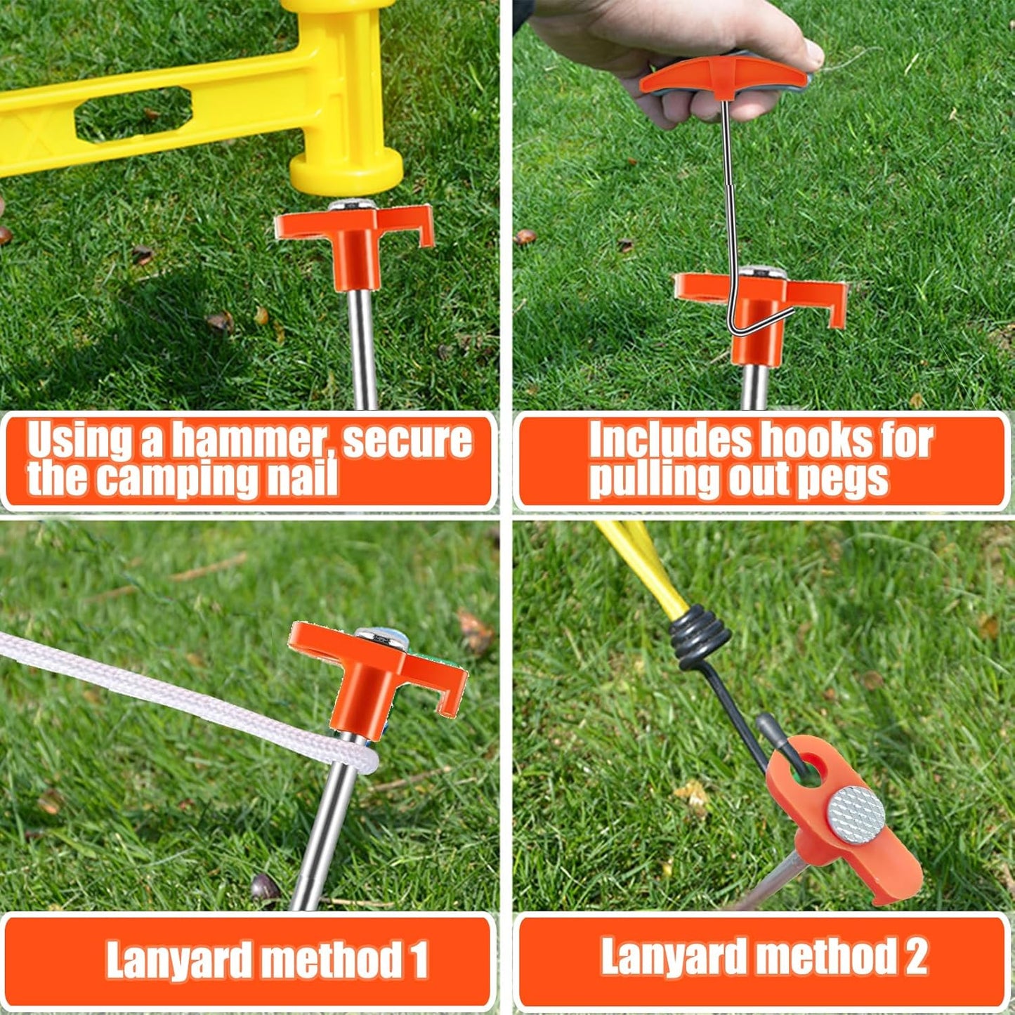 smillixin 23 Pack Tent Stakes Heavy Duty,10 Inch Non-Rust Metal Tent Pegs Camping Stakes,Ground Stakes Tent Spikes for Camping,Garden,Hiking,Grassland,with 1 Pcs Hooked Head & 2 Pcs 10FT Ropes