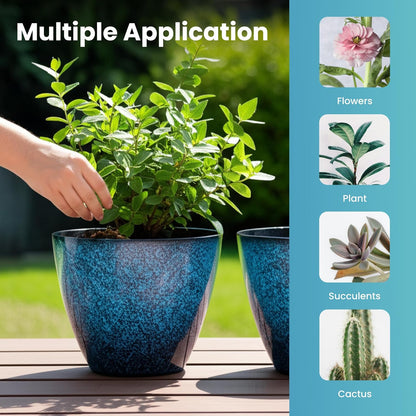 8 inch Plant Pots, Pack of 4 Plastic Planter for Indoor Outdoor Plant with Drainage Holes and Saucers, Flower Pots for Garden Home Decor (Blue, 4pcs)