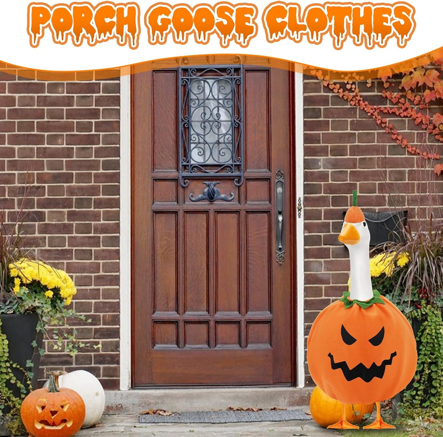 Halloween Goose Outfit,Pumpkin Goose Costume with Hat,Premium Soft Fabric Goose Outfit,Yard Silly Lawn Duck Shirt for 23'' Cement Porch Goose Duck Decorations,Outdoor Patio Yard Lawn Decoration