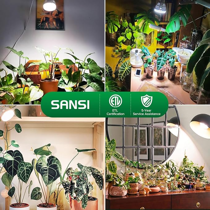 SANSI LED Grow Light Bulb for Seeds and Greens, Full Spectrum 10W Grow Light (150 Watt Equiv) with Optical Lens for Indoor Plant, High PPFD, E26 Base, 3-Pack