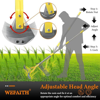 Thatch Rake for Lawns - 15in Dual-Action Dethatching Thatcher Rakes with 55'' Handle,Heavy Duty Manual Dethatcher & Scarifier Tool for Dead Grass,Moss,Weeds,Thatching Remover,Garden Yard Care Rake