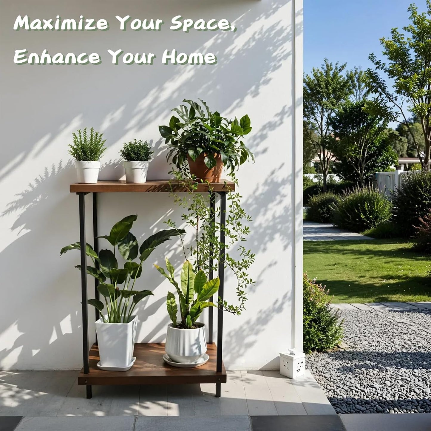2 Tier Metal Sturdy Heavy Plant Stand, Narrow Plant Stand Indoor and Outdoor L19.68 x W11.81 x H27.55 inch， Capacity & Heavy Duty Construction