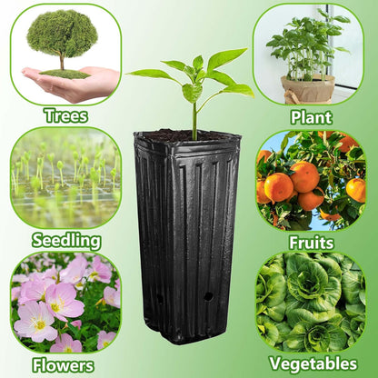RunNico 60pcs Plastic Deep Plant Nursery Pots,Tall Tree Pots,Black Deep Seedling Container Pots with Drainage Holes for Indoor Outdoor Gardening (3Size-7.8" H+9.4" H+12.2" H)