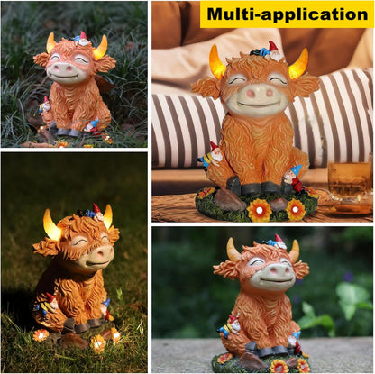 Solar Garden Statue Highland Cow Figurine with Funny Gnomes Garden Outdoor Decor for Yard Patio Lawn Christmas Housewarming Gifts for Women,Mom,Grandma (Yellow)