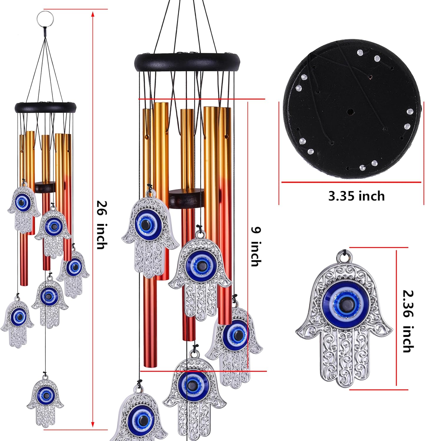 Blue Evil Eye Hand of Fatima Wind Chimes Outdoor Decoration, Evil Eye Wind Bells, Hamsa Hand Windcatcher, Fatima's Holy Hand Blue Evil Eye Amulet Wind Chimes for Home,Gift for Mom,Balcony,Patio,Garden