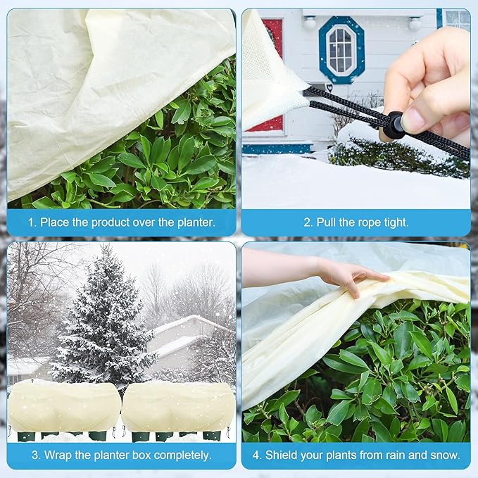 Bonviee 4 Packs Plant Covers Freeze Protection- Large Tree Covers Frost Protection Blankets for Plants, Reusable Shrub Jakets Covers for Winter, with Drawstring (43.3x17.7x15.7INCH /4 Pack)