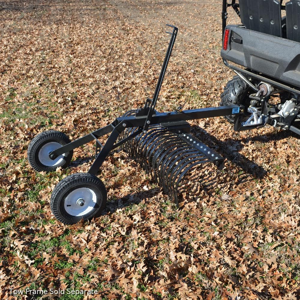 Titan Attachments 4' Landscape Rake Add-On Transformer Tow Frame, Bolt-On Rake, 24 Tines, Gardening Tool, Landscaper, and Grass Comb