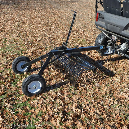 Titan Attachments 4' Landscape Rake Add-On Transformer Tow Frame, Bolt-On Rake, 24 Tines, Gardening Tool, Landscaper, and Grass Comb