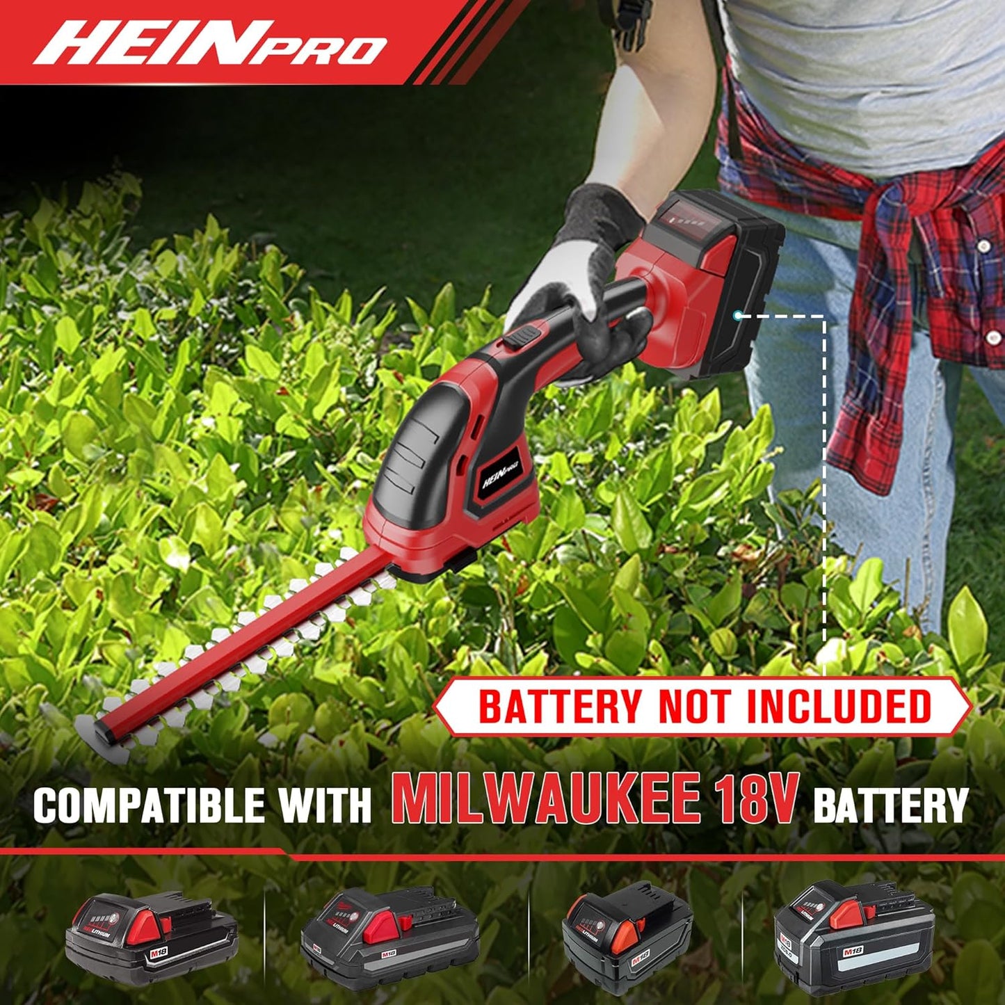 Cordless Hedge Trimmer Compatible with Milwaukee M18 Battery (Battery not Included), Electric Hedge Trimmer Cordless Grass Trimmers, Bush Trimmers Grass Shears Handheld for Yard,Garden