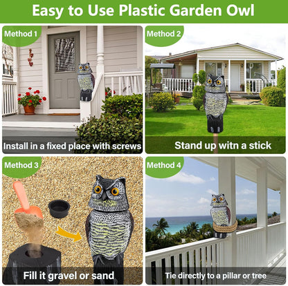Owl Decoys to Scare Birds Squirrels Away, Rotatable Head Plastic Bird Deterrent, Waterproof Garden Owls Statue for Patio Yard Farm Protection Against Birds, Squirrels, Rabbits, Raccoons
