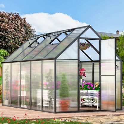 CDCASA 10.3x6.2 FT Greenhouse for Outdoors, Easy Assembly Thicker Aluminum Heavy Duty Polycarbonate Greenhouses Kit w/2 Vent Window, Swing Door, Walk-in Green House for Sunroom Patio,Backyard