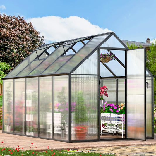 CDCASA 10.3x6.2 FT Greenhouse for Outdoors, Easy Assembly Thicker Aluminum Heavy Duty Polycarbonate Greenhouses Kit w/2 Vent Window, Swing Door, Walk-in Green House for Sunroom Patio,Backyard