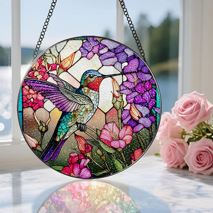 8 Inch Stained Glass Suncatcher Ornament, DOUHASU Hummingbird Sun Catchers Indoor Window, Stained Glass Window Hanging, Home Decor, Hummingbird Lovers Gifts for Women, Mom, Friend
