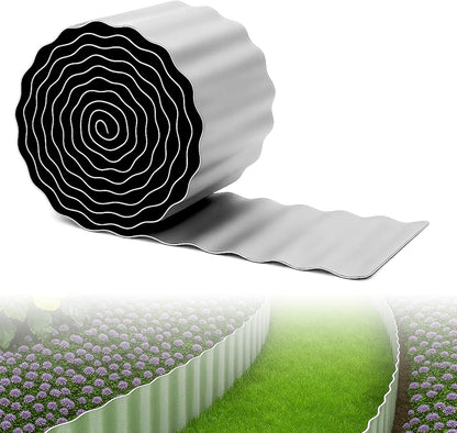 Bonviee 8” x 20’ Metal Landscape Edging Border Kit, Corrugated Garden Edging for Flower Bed, Lawn, Walkways, No Dig Paver Edging for Landscaping, Durable Garden Border Edging (Silver, 8In x 20Ft)