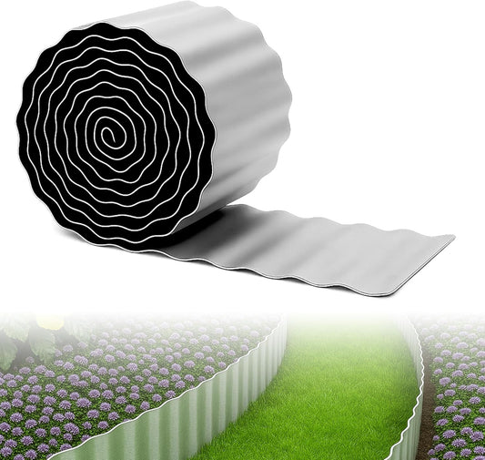 Bonviee 8” x 20’ Metal Landscape Edging Border Kit, Corrugated Garden Edging for Flower Bed, Lawn, Walkways, No Dig Paver Edging for Landscaping, Durable Garden Border Edging (Silver, 8In x 20Ft)