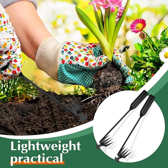 Weed Puller Tool Garden Weed Pulling Tool– 15.7” Portable Garden Weeder, 4 Teeth Manganese Steel Forged Hand Tool for Uprooting Weeds, Ideal for Gardening (2PCS)