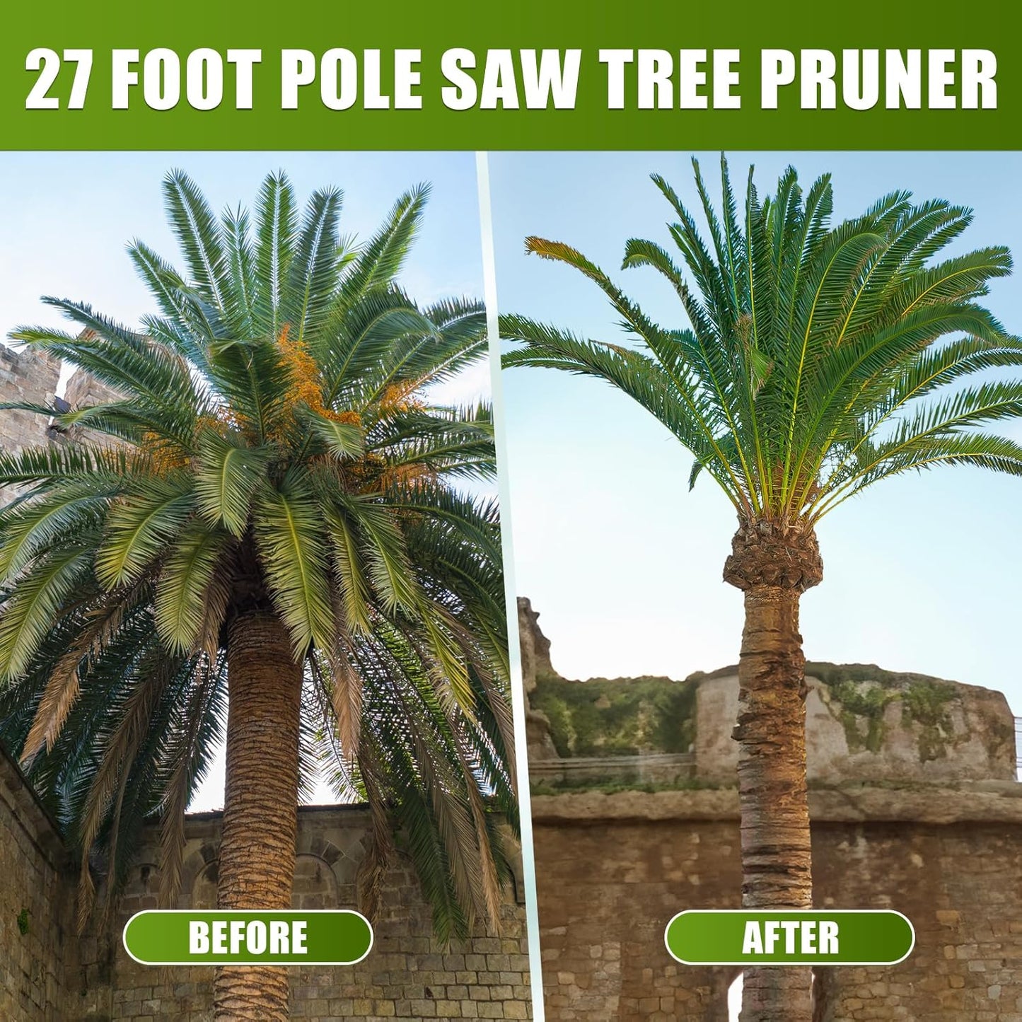 Tree Pruner Pole Saw for Trimming, 7.3-27ft Manual Extendable Tree Trimmer, Ideal for Palms and Shrubs