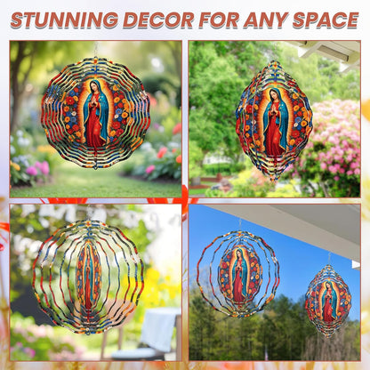 FLAGWIX Christmas Christian Gifts for Women Faith - Virgen de Guadalupe 3D Stainless Steel Metal Wind Spinners 12 in - Our Lady of Guadalupe Wind Spinner Outdoor, Religious Gifts for Mom Grandma