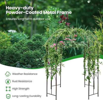 Giantex Birdcage Shape Garden Arbor, 8.4ft High x 7ft Wide, Metal Gazebo Arch Pergola Pavilion for Climbing Plants Party Wedding Ceremony Decor Outdoor, 16 Ground Stakes, Easy Assembly (Bronze)