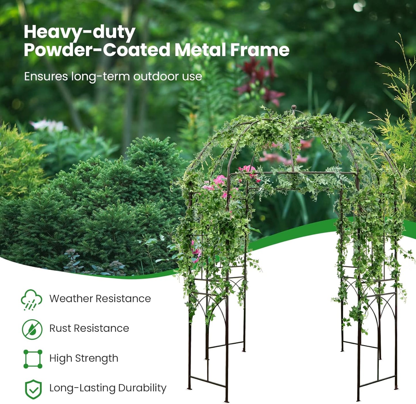 Moccha Birdcage Shape Garden Arch, 8.4’ H x 7’ W Pergola Pavilion Arch for Climbing Plants, French Style Gazebo with 16 Ground Stakes, Outdoor Metal Garden Arbor for Wedding Party Decoration, Bronze