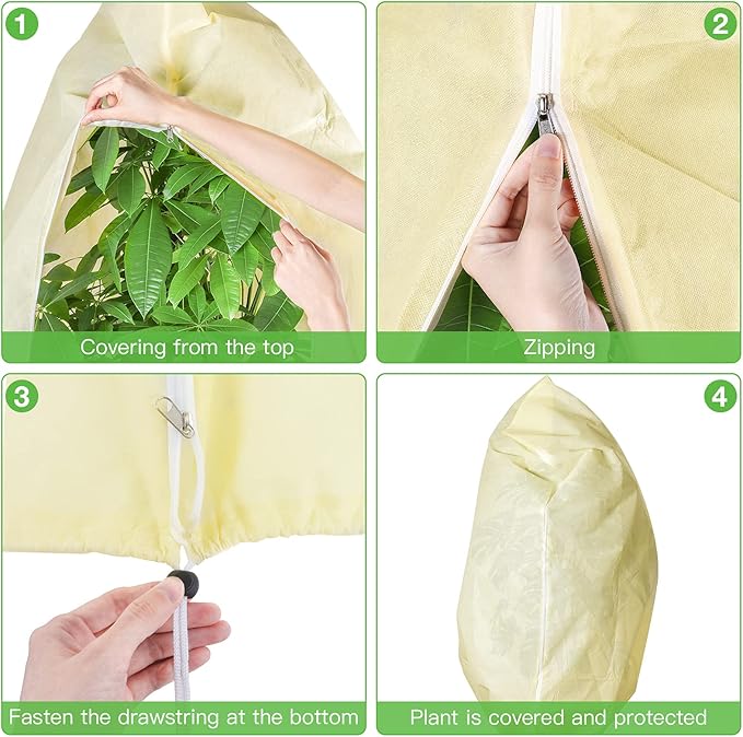 Bonviee 2 Packs Plant Covers Freeze Protection- 78.74”×94.48”Frost Cloths for Outdoor Plants, Reusable Frost Blankets for Outdoor Plants with Zipper and Drawstring for Winter