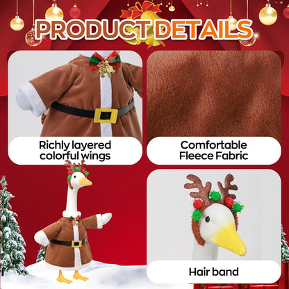 Christmas Porch Goose Outfit for Large 23" High Cement or Plastic Goose Statue, Yard Goose Cloths with Deer Antler Headband, Bell Bow Tie Decor for Outdoor Lawn Gaden Patio