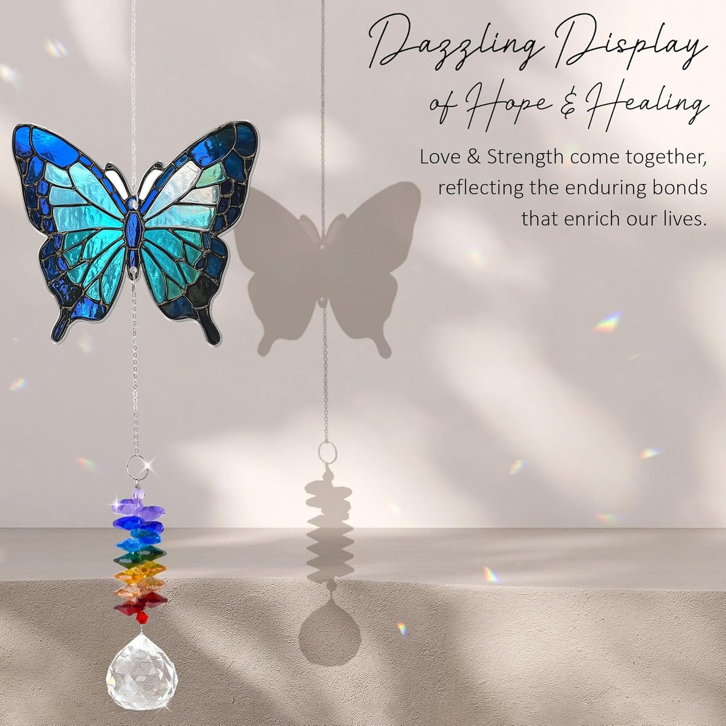 1 Layered Ornament Suncatcher - Blue Butterfly - Home Garden Decor Birthday Gift for Family, Women, Men - Crystal Rainbow Maker - Window Hangings Home & Garden Decor