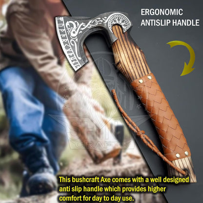 SHINY CRAFTS®- Custom Viking Hatchet – Rustic Gift for Men Handmade Axe for Camping, Groomsmen, Retirement, or Outdoor Enthusiasts (SCA-06)