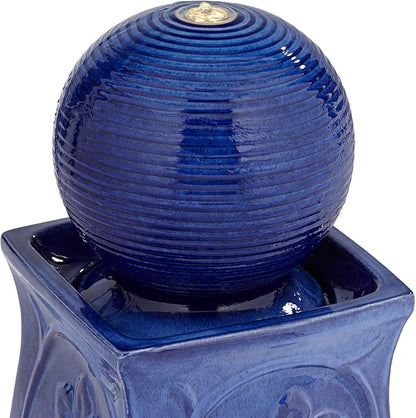 Periwinkle 29 1/4" High Large Zen Outdoor Decor Blue Ceramic Floor Fountain with Light LED Ball Standing Sphere Bubbler Water Feature for Outside Garden Patio Yard Backyard Porch - John Timberland