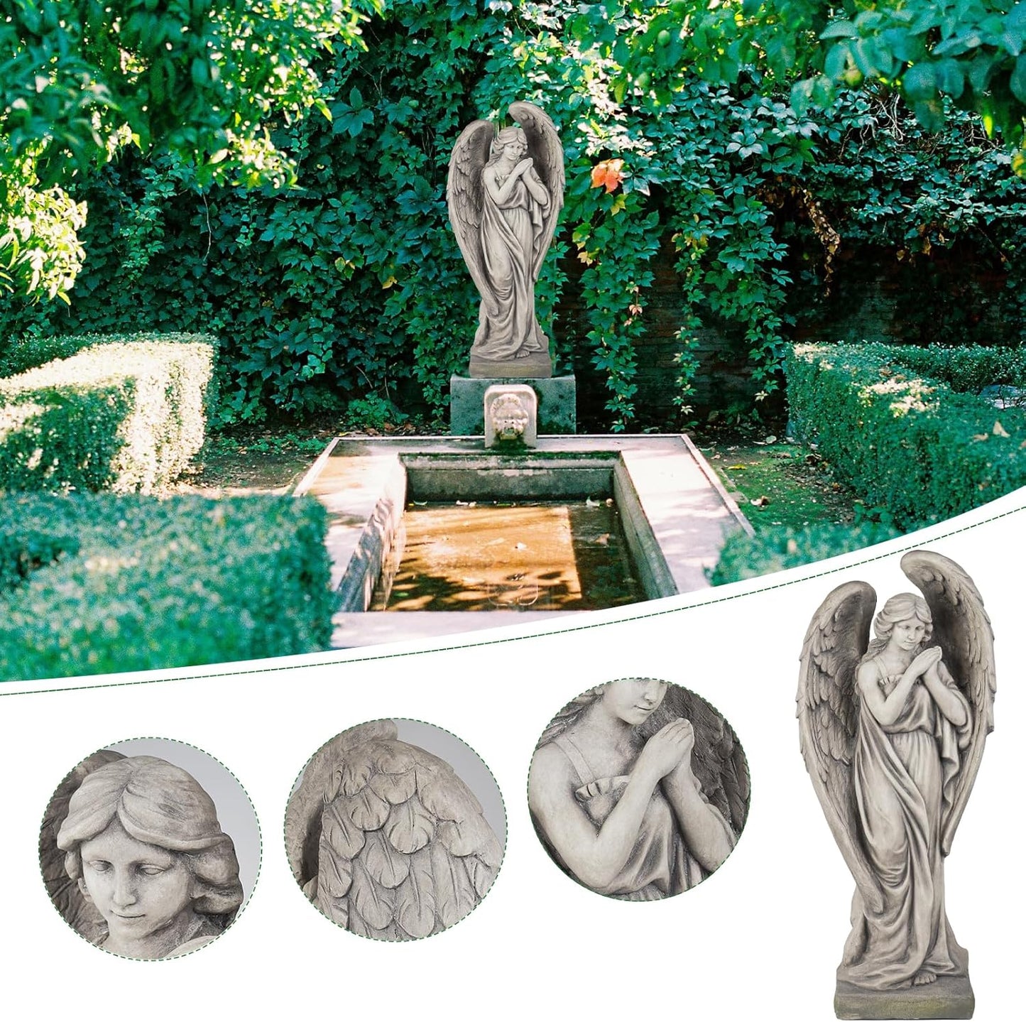Outdoor Statues Angel Décor Garden Statue - 34 inch Large Garden Angels Outdoor Religious Statues Catholic Resin Concrete Finish Yard Patio Deck Home Entryway Hallway Sculpture 13.7 * 9.8 * 34 Inch