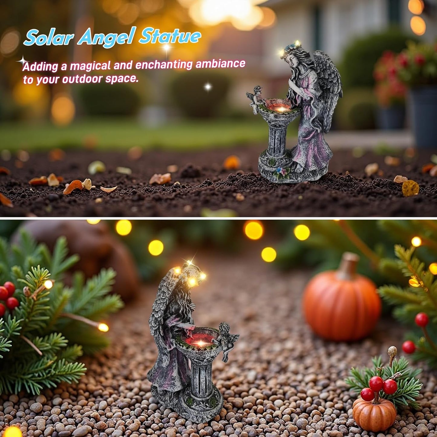 Solar Angel Figurine Lights Outdoor Waterproof Garden Statue with Color Changing Birdbath Fountain, Fairy Garden Decor for Outside Yard Patio Porch, Housewarming Gifts for Thanksgiving Christmas