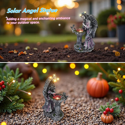Solar Angel Figurine Lights Outdoor Waterproof Garden Statue with Color Changing Birdbath Fountain, Fairy Garden Decor for Outside Yard Patio Porch, Housewarming Gifts for Thanksgiving Christmas