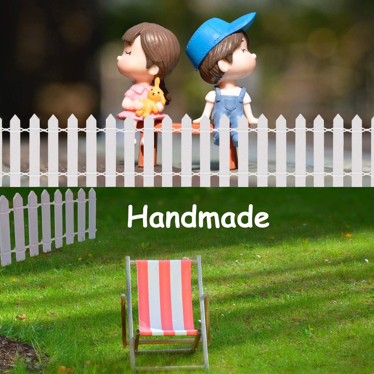 Miniature Wood Picket Fence - 2 Pcs DIY Brown and White Fence with Gate, 40 Inch Long for Fairy or Dollhouse Garden