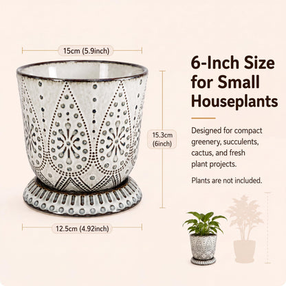 Gepege Ceramic Plant Pots, 6 Inch Indoor Planters with Drainage & Saucers