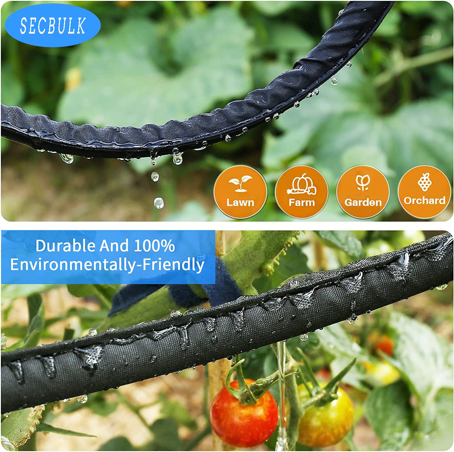Secbulk 2026 Flat Soaker Hose 100 ft with Stakes for Garden, 50ft x 2 Linkable Drip Hose Diy Garden
