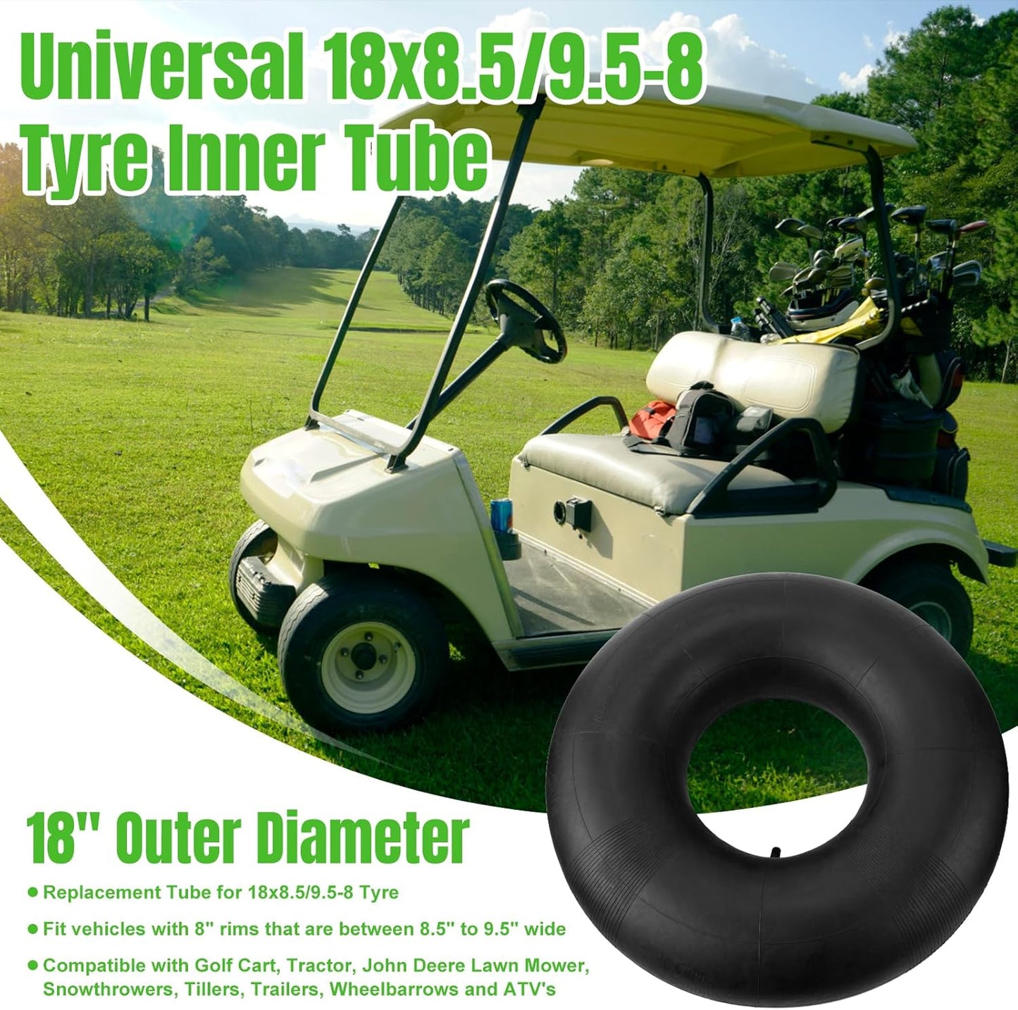 18x8.50-8 18x9.50-8 Inner Tubes, 2 Pack Heavy Duty Replacement Tire Inner Tubes with Straight Valve Stem for Lawn Mowers, Wheelbarrows, ATVs, Go Karts, Tractors, Snow Blowers, Golf Carts, Trailers