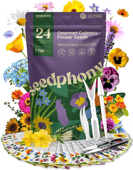 24 Gourmet Culinary Flower Seeds Variety Pack - 7,790+ Non-GMO Heirloom Flower Seeds for Planting